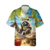 Raccoon Hammock Unisex Hawaiian Shirt, Aloha Beach Button Down Shirt, Tropical Fruit Pattern Shirt, Funny Clothing, Colorful Sea Shirt