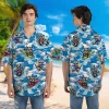 Raccoon Surfing Unisex Hawaiian Shirt, Sea Waves Printed Aloha Button Down Shirt, Funny Animal Shirt, Casual Clothing, Summer Beach Shirt