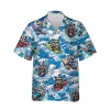 Raccoon Surfing Unisex Hawaiian Shirt, Sea Waves Printed Aloha Button Down Shirt, Funny Animal Shirt, Casual Clothing, Summer Beach Shirt