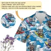 Raccoon Surfing Unisex Hawaiian Shirt, Sea Waves Printed Aloha Button Down Shirt, Funny Animal Shirt, Casual Clothing, Summer Beach Shirt