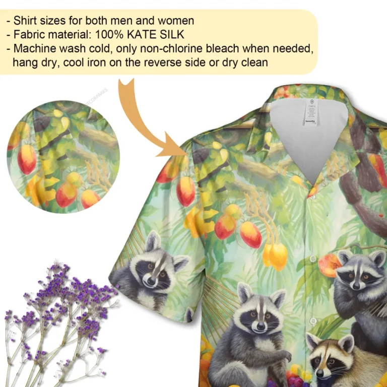 Raccoon Family Unisex Hawaiian Shirt, Fruity Hammock Printed Aloha Button Down Shirt, Tropical Pattern Shirt, Funny Clothing, Summer Beach Shirt