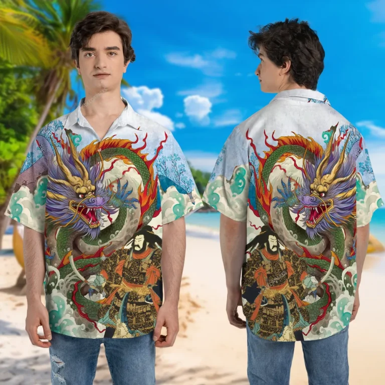 Japanese General, Unisex Hawaii Shirt, Ukiyo Art Aloha Button Down Shirt, Dragon Patterned Clothing, Family Matching Clothing, Summer Beach Shirt