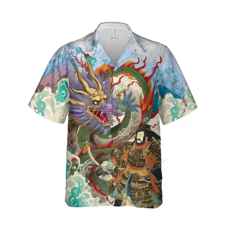 Japanese General, Unisex Hawaii Shirt, Ukiyo Art Aloha Button Down Shirt, Dragon Patterned Clothing, Family Matching Clothing, Summer Beach Shirt
