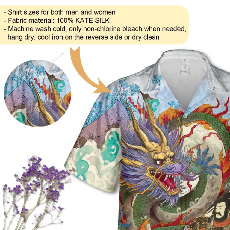 Japanese General, Unisex Hawaii Shirt, Ukiyo Art Aloha Button Down Shirt, Dragon Patterned Clothing, Family Matching Clothing, Summer Beach Shirt