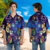 Neon Tiger's Faces Hawaiian Shirts For Men, Galatic Patterned Button Down Men's Hawaii Shirt, Animal Lover Printed Short Sleeves