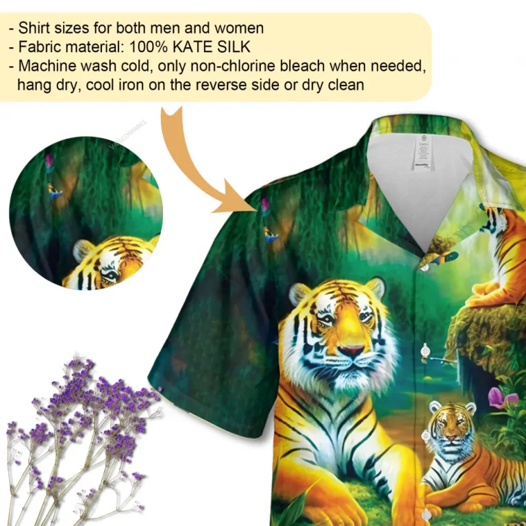 Tiger Resting In The Forest Hawaiian Shirts For Men, Tree Lover Button Down Short Sleeve, Hawaii Men's Wear Collection, Aloha Printed Clothing