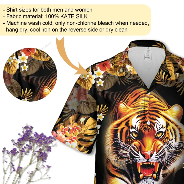 Mighty Bengal Tiger Unisex Hawaii Shirt, Fierce Tiger Button Down Men's Hawaiian Shirt, Roaring Wildcat Printed Aloha Short Sleeves, Casual Wear