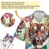 Ferocious Tiger Men's Hawaiian Shirt, Tropical Flower Garden Hawaii Short Sleeve, Summer Forest Printed Aloha Shirt, Family Travel Clothing