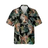 Wandering Bengal Tiger Men's Hawaii Shirt, Tropical Leaves Aloha Button Down Shirts, Animal Patterned Short Sleeve, Nature Lover Clothing