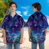 Negative Toned Galatic Tiger Hawaiian Shirt For Men, Starry Sky Button Down Men's Hawaiian Shirt, Bright Eyes Printed Short Sleeves, Casual Fit