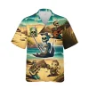 Tropical Skeleton Unisex Hawaiian Shirts, Sea Trip Button Down Shirt, Octopus Pattern Shirt, Funny Desert Hawaii Clothing, Sea Lover Gift
