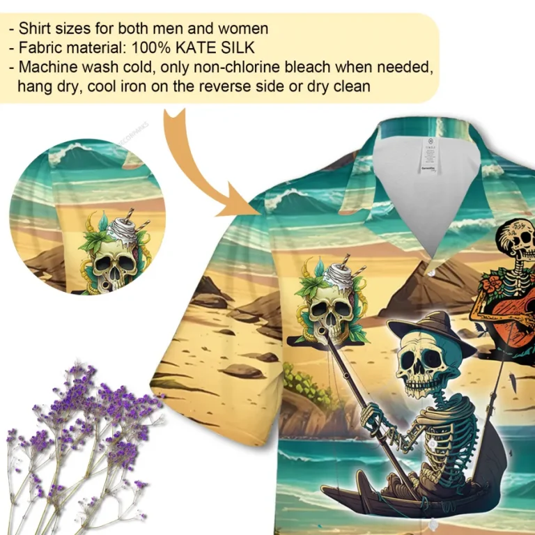 Tropical Skeleton Unisex Hawaiian Shirts, Sea Trip Button Down Shirt, Octopus Pattern Shirt, Funny Desert Hawaii Clothing, Sea Lover Gift
