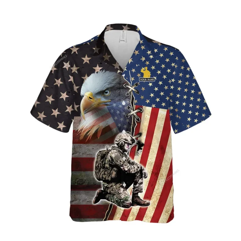 Us Soldier And Eagle Unisex Hawaiian Shirts, American Flag Button Down Shirt, Patriot Gifts, Birth Lover Printed Clothing, 4th Of July Gift