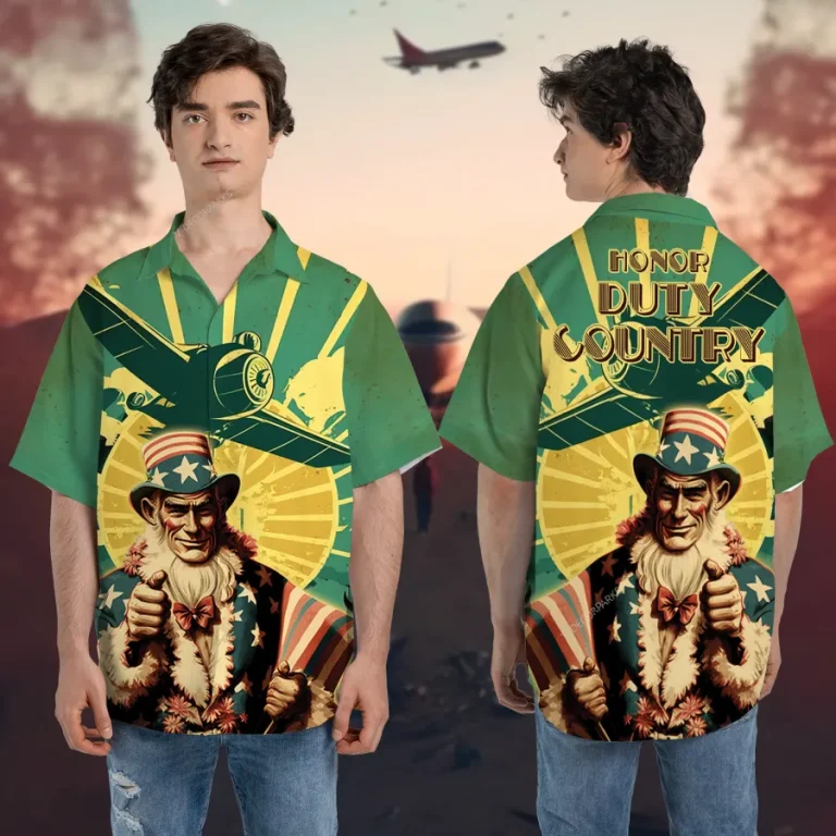 Us Honor Duty Country Hawaiian Shirts For Men And Women, American Man Unisex Aloha Button Down Short Sleeve, Aircraft Patterned Shirt, Summer Clothing