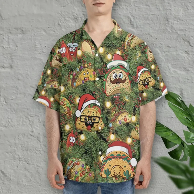 Funny Taco Hawaiian Shirt For Men Women, Taco Christmas Summer Beach Shirts, Cinco De Mayo Aloha Shirts, Christmas Button Down Short Sleeve Shirts