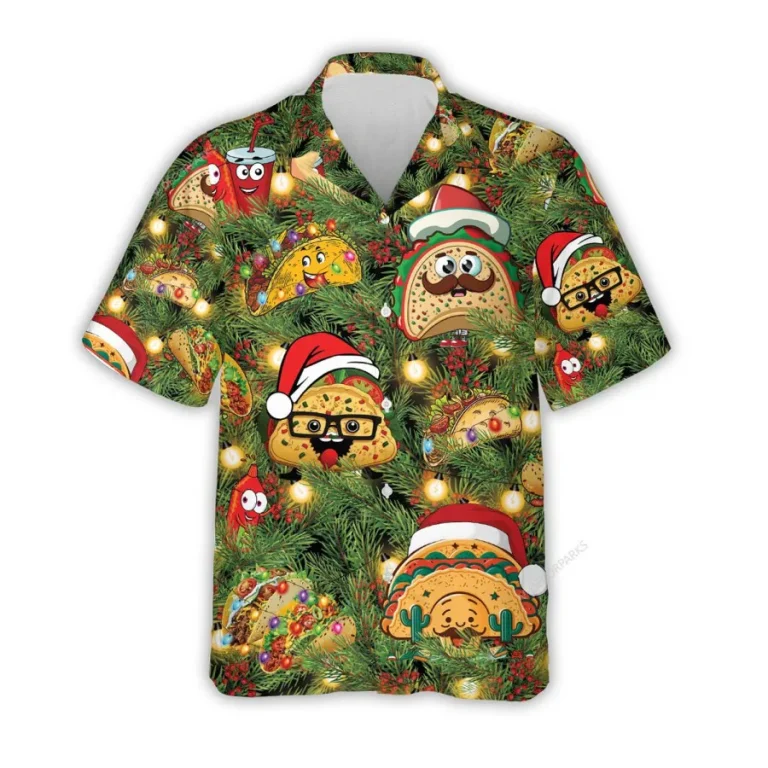 Funny Taco Hawaiian Shirt For Men Women, Taco Christmas Summer Beach Shirts, Cinco De Mayo Aloha Shirts, Christmas Button Down Short Sleeve Shirts