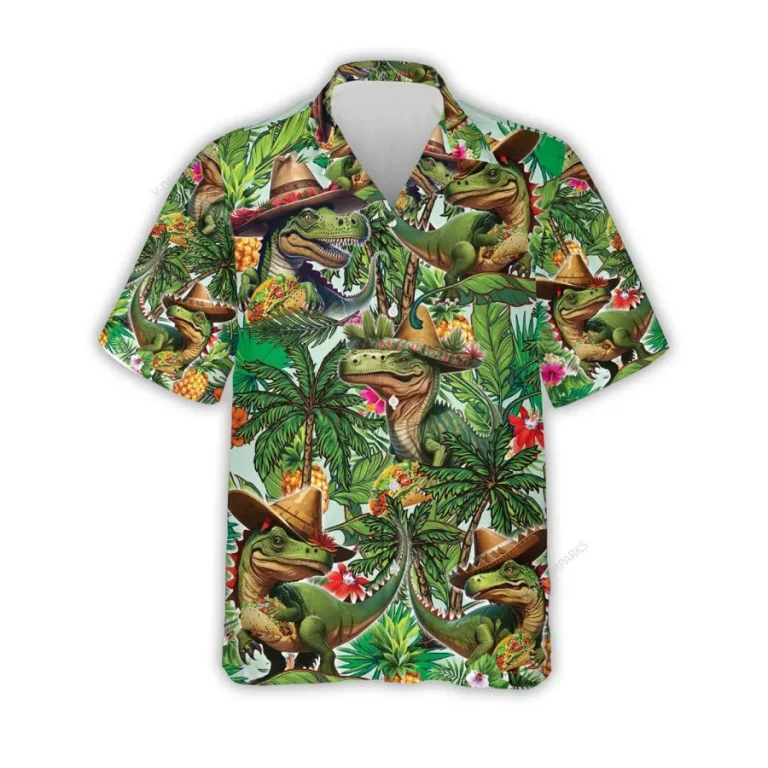 Dinosaur Taco Hawaiian Shirt For Men Women, Dino Sombrero Summer Beach Shirts, Cinco De Mayo Aloha Shirts, Colorful Button Down Short Sleeve Shirts