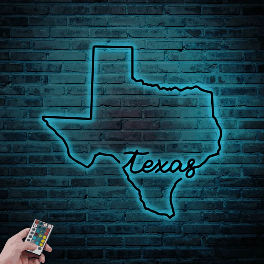 Texas Sign With Led Lights, Texas State Sign Wall Art, Texas Metal Wall Art, Outline Of Texas Wall Art, Texas Metal Art, Texas Decor