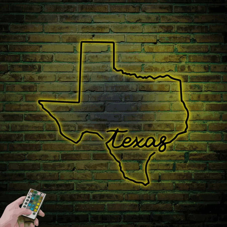 Texas Sign With Led Lights, Texas State Sign Wall Art, Texas Metal Wall Art, Outline Of Texas Wall Art, Texas Metal Art, Texas Decor