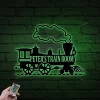 Train Metal Sign With Led Lights - Metal Wall Decor, Custom Metal Name Sign, Custom Train Sign,railroad Sign, Railway Sign, Train Room, Train Decor