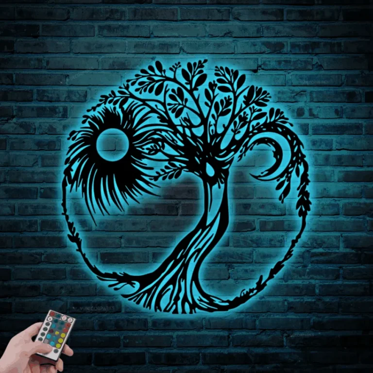 Tree Of Life With Sun And Moon Metal Wall Art With Led Light Day And Night Celtic Tree Sign Home Decor Celestial Sun And Moon Decoration