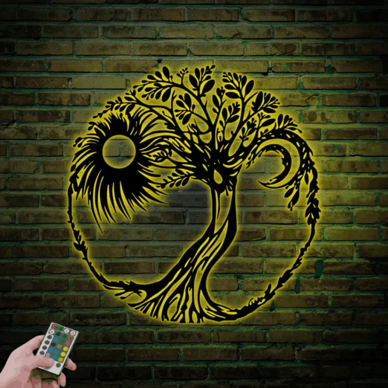 Tree Of Life With Sun And Moon Metal Wall Art With Led Light Day And Night Celtic Tree Sign Home Decor Celestial Sun And Moon Decoration