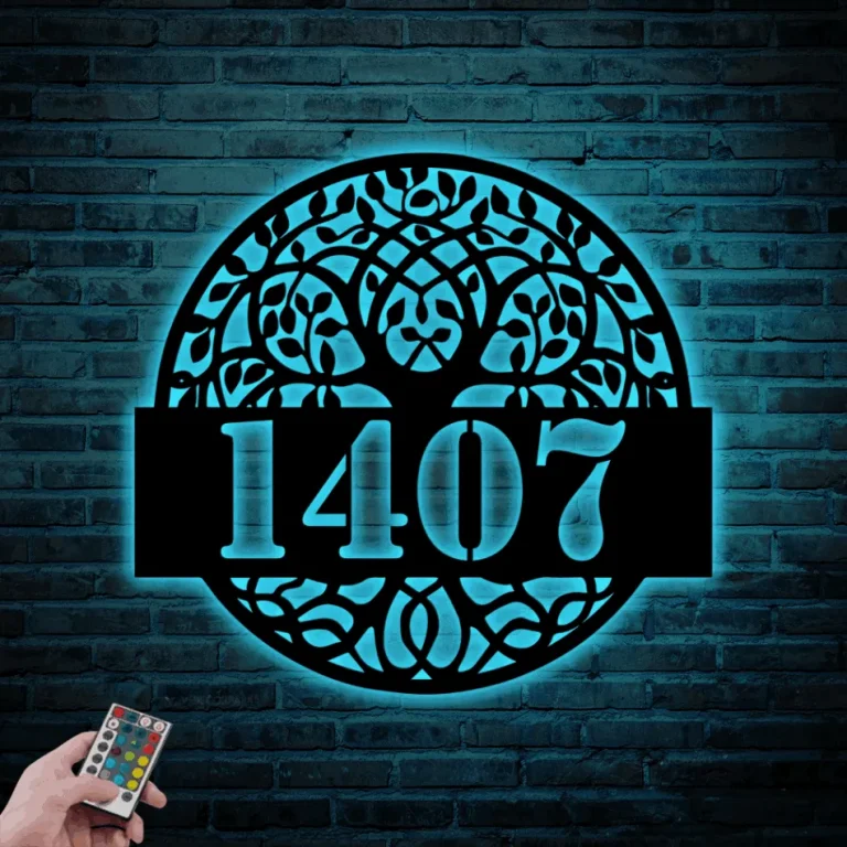 Tree Of Life Address Sign With Led Lights, Custom Metal Address Sign, Metal House Numbers, Metal Address Plaque, Front Porch Sign, Address Number Sign