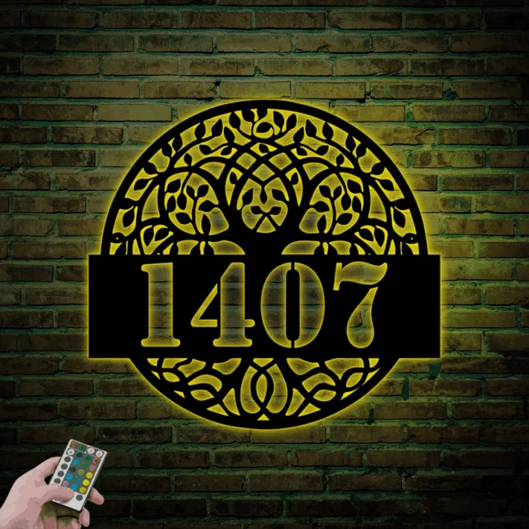 Tree Of Life Address Sign With Led Lights, Custom Metal Address Sign, Metal House Numbers, Metal Address Plaque, Front Porch Sign, Address Number Sign