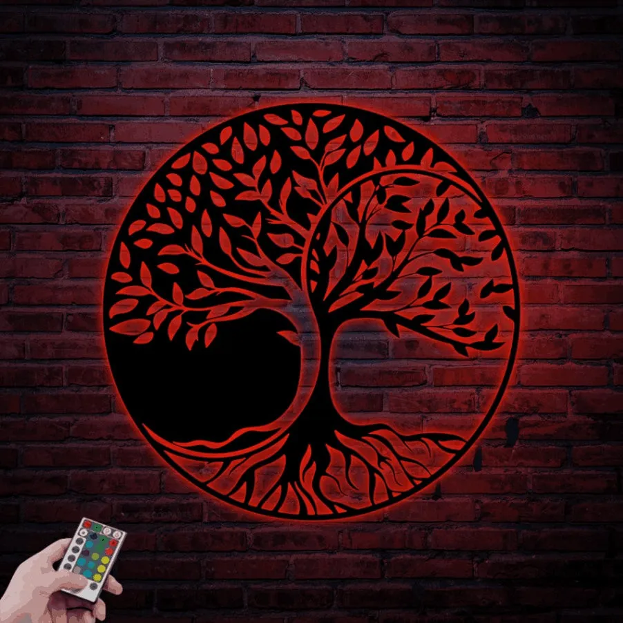 Tree Of Life Metal Wall Art With Led Lights, Metal Yin Yang Decor, Tree Of Life Sign, Tree Of Life Wall Decor, Yoga Housewarming Gifts