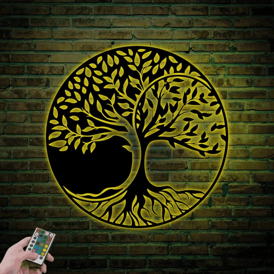 Tree Of Life Metal Wall Art With Led Lights, Metal Yin Yang Decor, Tree Of Life Sign, Tree Of Life Wall Decor, Yoga Housewarming Gifts