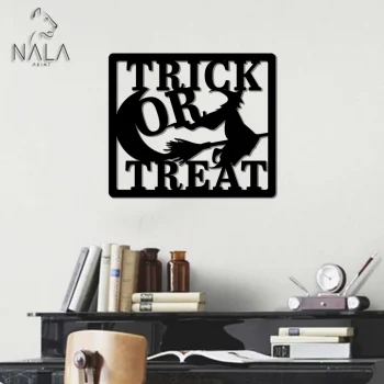 Trick Or Treat Witch Moon Metal Sign, Halloween Wall Decor, Witch Metal Wall Art, Perfect Decoration For Halloween
