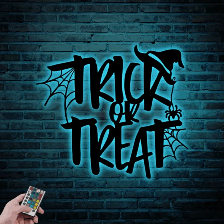 Trick Or Treat Sign With Led Lights, Halloween Metal Sign Custom Halloween Sign, Halloween Front Porch Sign, Trick Or Treat Metal Sign