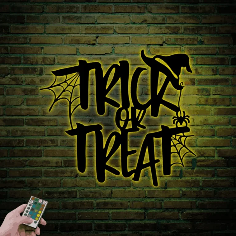 Trick Or Treat Sign With Led Lights, Halloween Metal Sign Custom Halloween Sign, Halloween Front Porch Sign, Trick Or Treat Metal Sign