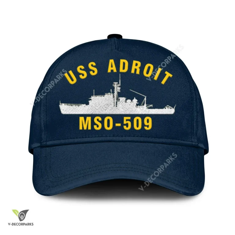 Uss Adroit Mso-509 Classic Baseball Cap Gift For Navy Veteran, Custom Print/embroidered Us Navy Ships Classic Cap