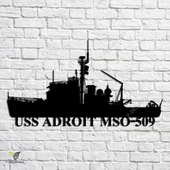 Uss Adroit Mso-509 Navy Ship Metal Art, Navy Ships Silhouette Metal Gift For Navy Veteran, Custom Us Navy Ship Metal Sign