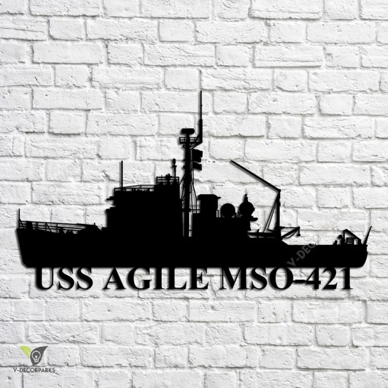 Uss Agile Mso-421 Navy Ship Metal Art, Navy Ships Silhouette Metal Gift For Navy Veteran, Custom Us Navy Ship Metal Sign