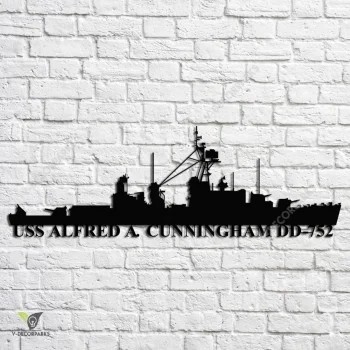 Uss Alfred A. Cunningham Dd-752 Navy Ship Metal Art, Navy Ships Silhouette Metal Gift For Navy Veteran, Custom Us Navy Ship Metal Sign