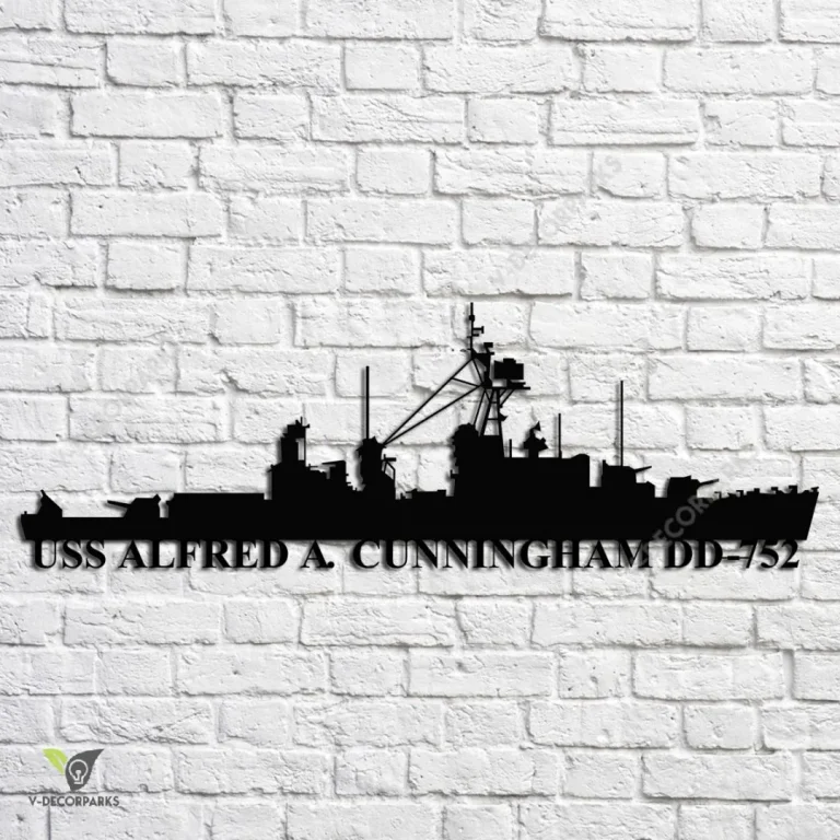 Uss Alfred A. Cunningham Dd-752 Navy Ship Metal Art, Navy Ships Silhouette Metal Gift For Navy Veteran, Custom Us Navy Ship Metal Sign