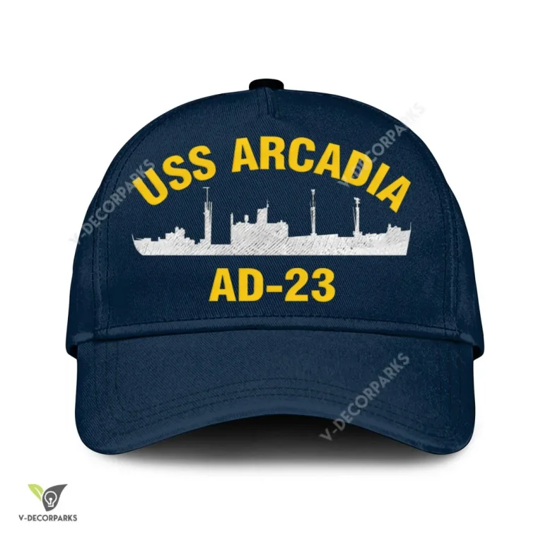 Uss Arcadia Ad-23 Classic Baseball Cap Gift For Navy Veteran, Custom Print/embroidered Us Navy Ships Classic Cap