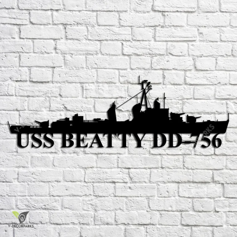 Uss Beatty Dd-756 Navy Ship Metal Art, Navy Ships Silhouette Metal Gift For Navy Veteran, Custom Us Navy Ship Metal Sign