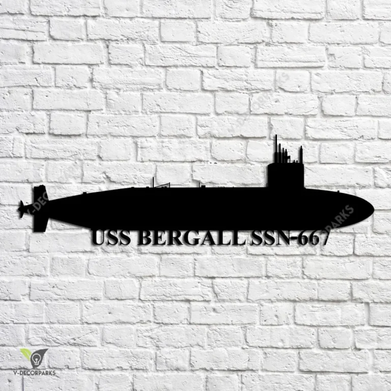 Uss Bergall Ssn-667 V2 Navy Ship Metal Art, Navy Ships Silhouette Metal Gift For Navy Veteran, Custom Us Navy Ship Metal Sign