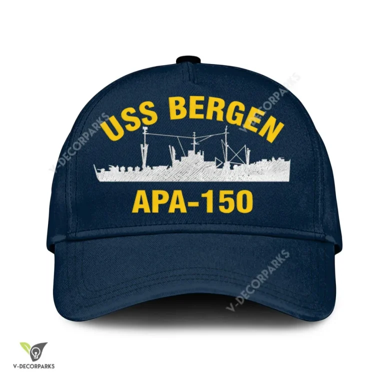 Uss Bergen Apa 150 Classic Baseball Cap Gift For Navy Veteran, Custom Print/embroidered Us Navy Ships Classic Cap