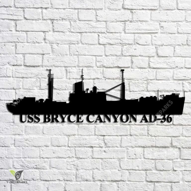 Uss Bryce Canyon Ad-36 Navy Ship Metal Art, Navy Ships Silhouette Metal Gift For Navy Veteran, Custom Us Navy Ship Metal Sign