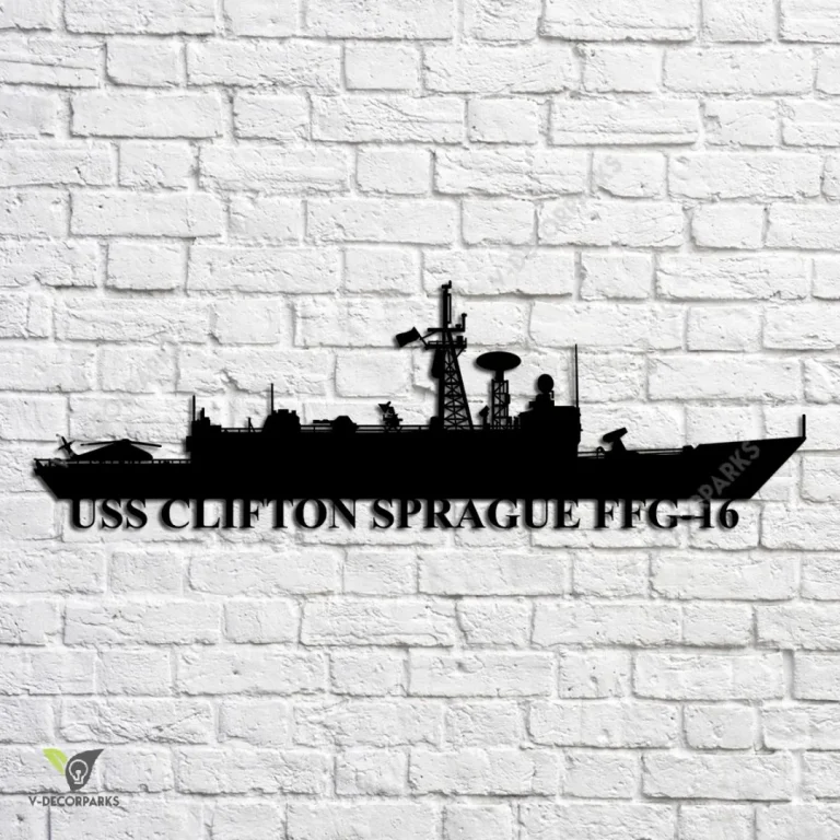 Uss Clifton Sprague Ffg-16 Navy Ship Metal Art, Navy Ships Silhouette Metal Gift For Navy Veteran, Custom Us Navy Ship Metal Sign