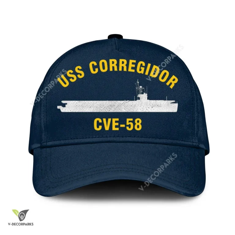 Uss Corregidor Cve-58 Classic Baseball Cap Gift For Navy Veteran, Custom Print/embroidered Us Navy Ships Classic Cap