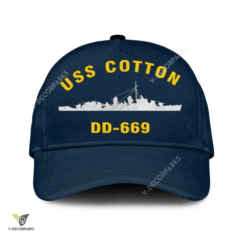 Uss Cotton Dd-669 V2 Classic Baseball Cap Gift For Navy Veteran, Custom Print/embroidered Us Navy Ships Classic Cap