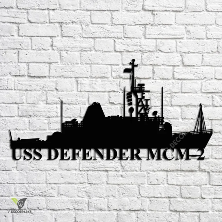 Uss Defender Mcm-2 Navy Ship Metal Art, Navy Ships Silhouette Metal Gift For Navy Veteran, Custom Us Navy Ship Metal Sign