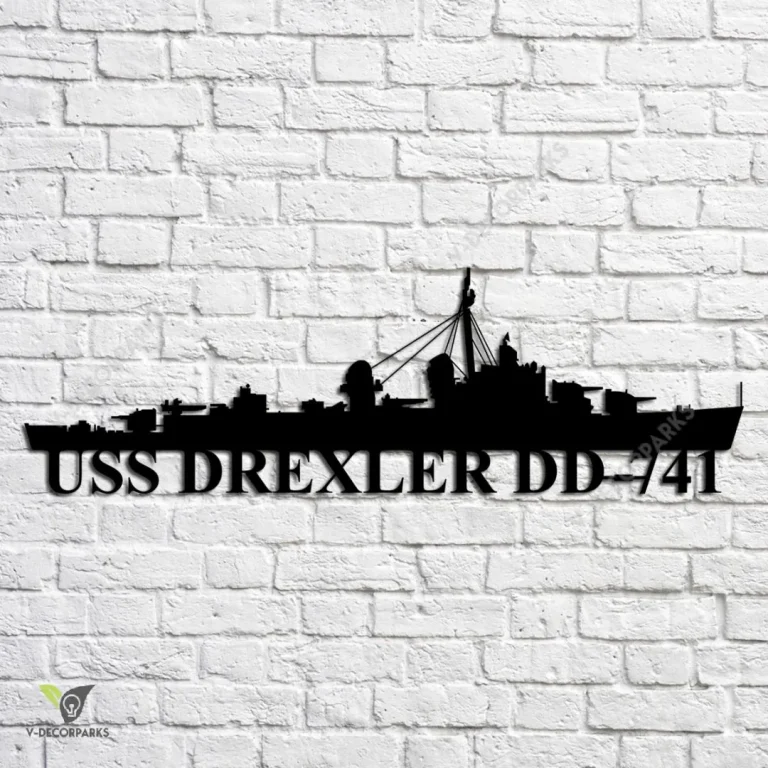 Uss Drexler Dd-741 Navy Ship Metal Art, Navy Ships Silhouette Metal Gift For Navy Veteran, Custom Us Navy Ship Metal Sign