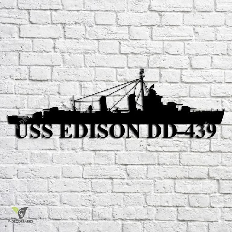 Uss Edison Dd-439 Navy Ship Metal Art, Navy Ships Silhouette Metal Gift For Navy Veteran, Custom Us Navy Ship Metal Sign