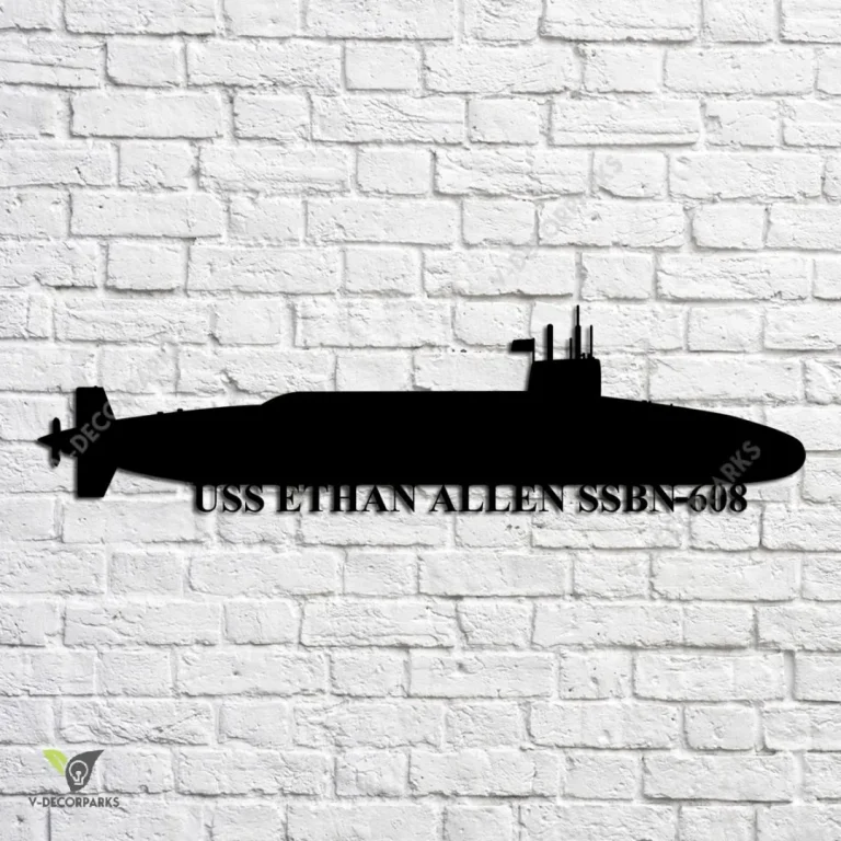 Uss Ethan Allen Ssbn-608 Navy Ship Metal Art, Navy Ships Silhouette Metal Gift For Navy Veteran, Custom Us Navy Ship Metal Sign